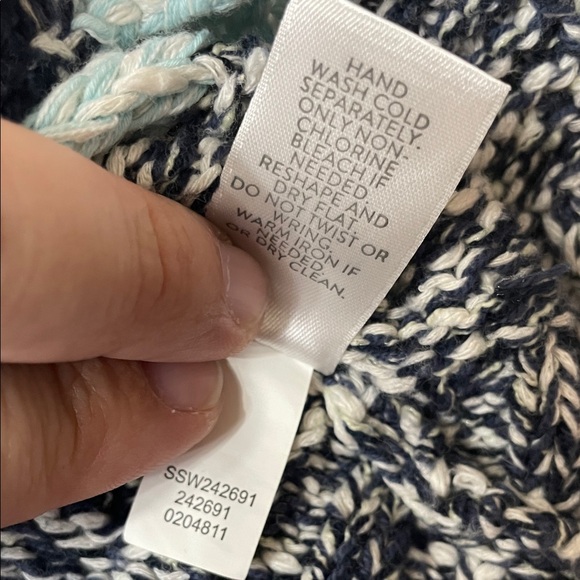 J. Jill Soft & Relaxed Cream, Navy & Light Blue Vertical Striped Texture Sweater - Picture 7 of 9